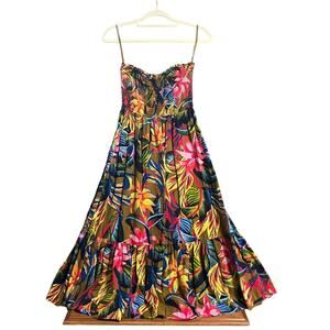 Aerie Womens Sun Dress XS Floral Smocked Bodice Strapless Ruffle Flare Bottom